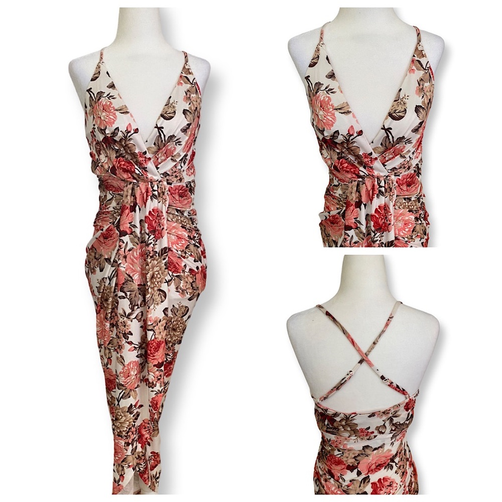 Miss Avenue Floral Spaghetti Strap Body Con With Slit In Front.  Size: Small